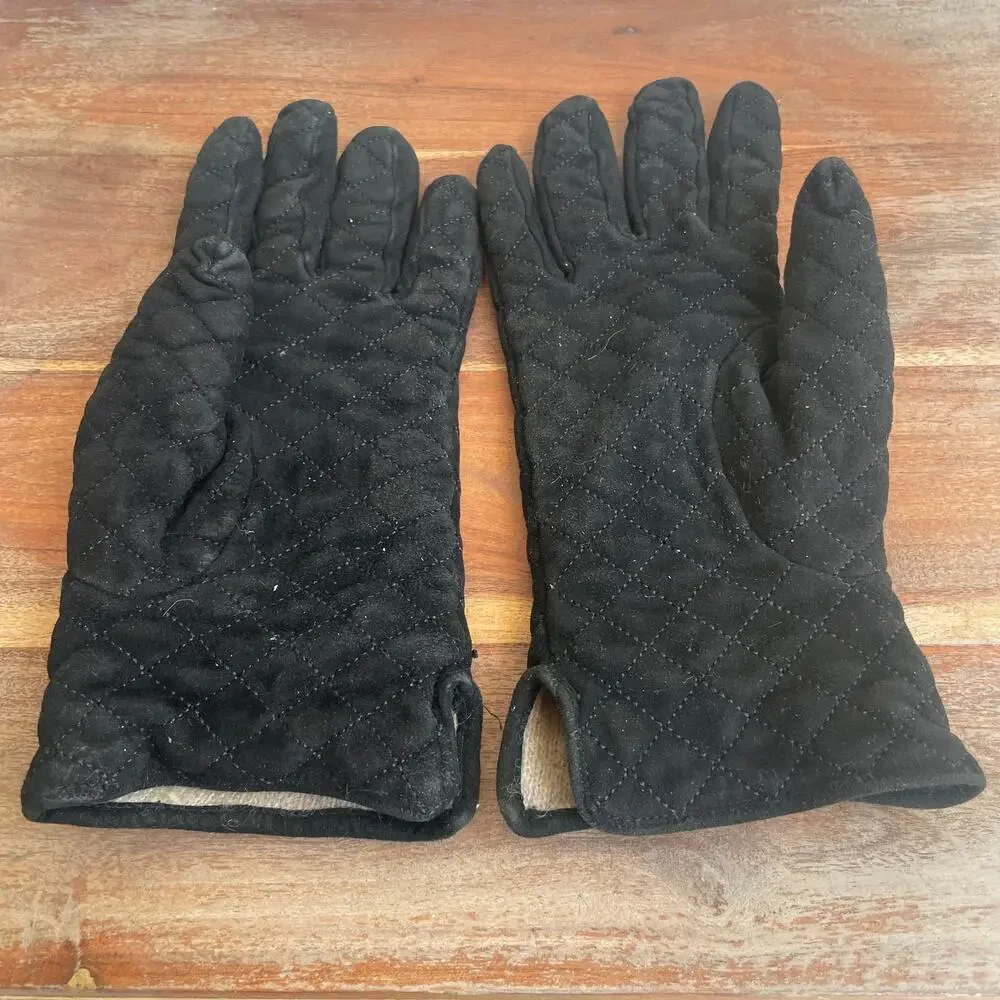 COACH Black Suede Quilted Women’s Gloves w Cashmere Lining